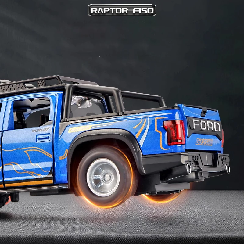 1/32 Raptor F-150 Off-road vehicle Alloy Truck SUV Car Diecast Model Metal Toy Pull Back Collection removable Sound Light gifts 5
