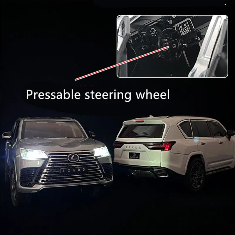1:24 LX600 SUV Alloy Luxy Car Model Diecasts Metal Toy Off-road Vehicles Car Model Simulation Sound and Light Childrens Toy Gift 5
