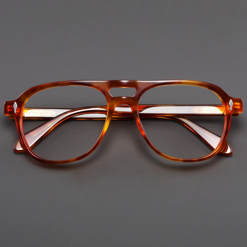 Vintage Acetate Glasses Frame Men Pilot Double Beam Prescription Myopia Eyeglasses Frame Women Luxury Brand Design Eyewear