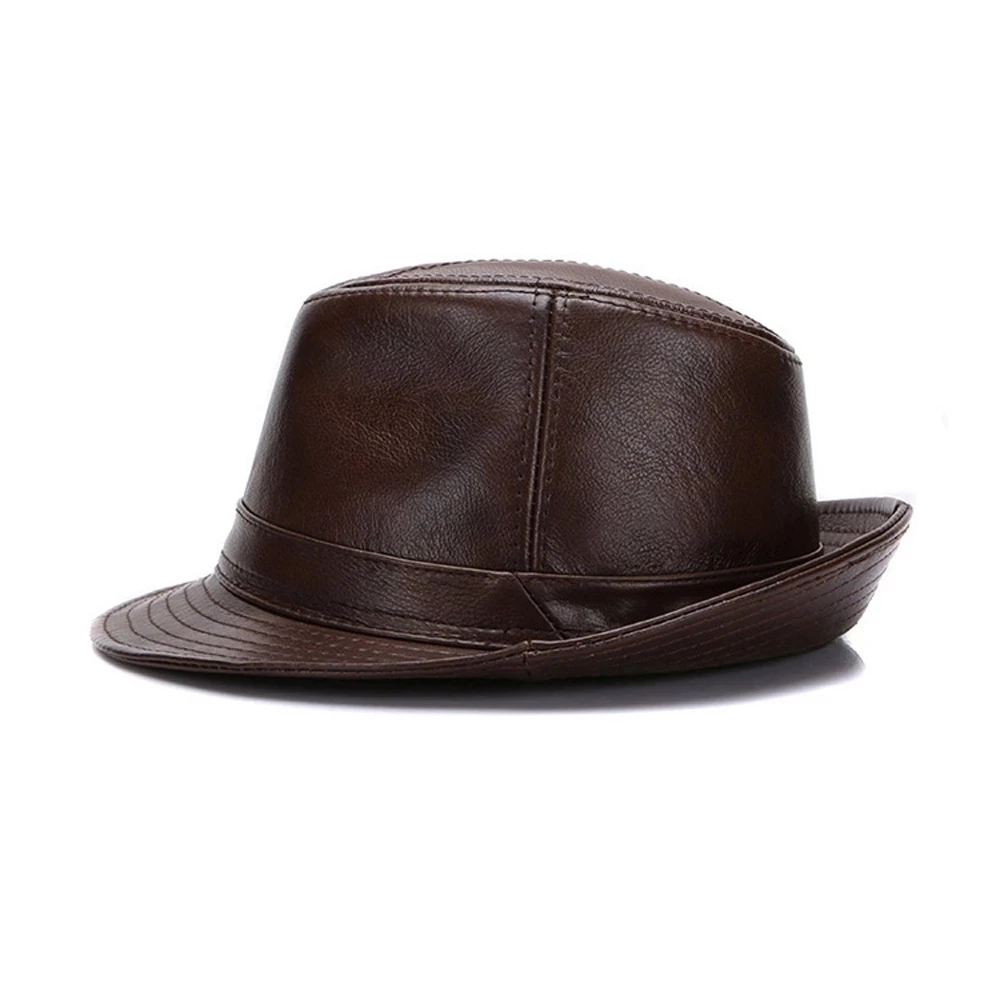 2025 Autumn Men Real Genuine Cowhide Leather Top Hats Men Fashion Caps Winter Warm New Cowboy  100% Real Cowhide Leather Hats 4