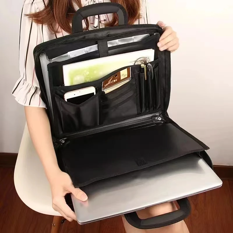 

A4 Black Canvas Office Document Bag Laptop Work Hand Business Office Messenger Briefcase For Men Women