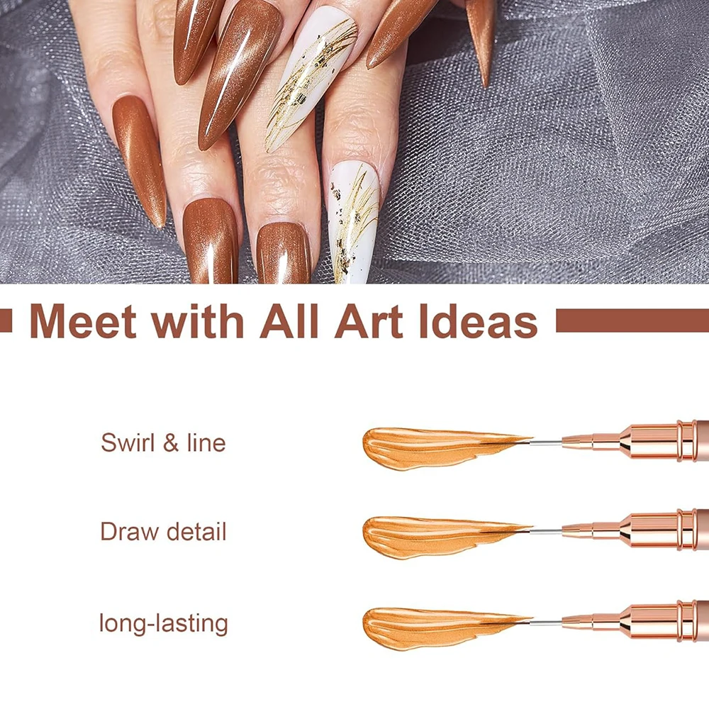 Champagne 4/8/12/20/25mm Nail Art Pens Detail Liner Brushes Nail Tools Long Lines Drawing Liner Brush UV Gel Polish Painting 6