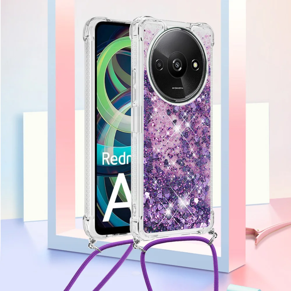SIMao Cover Collana per Cellulare Compatibile con Xiaomi Mi 9 Lite/Mi A3 Lite Custodia Trasparente Silicone con Cordino Necklace Case Antiurto Cover Custodia da Collo Custodia con Cordino, Blu