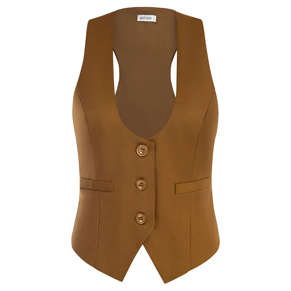 Женский стильный жилет GK, безрукавка с глубоким U-образным вырезом, носовой платок на подоле, без рукавов, на пуговицах, приталенный классический жилет, рубашки