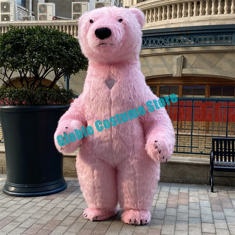 

Inflatable Mascot Costume Cute Polar Bear Pink Hairy Promotion Ad Campaign Inflated Garment Halloween Carnival Suit