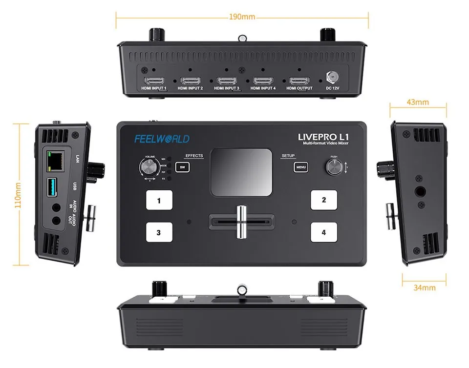 FEELWORLD LIVEPRO L1 V1 Multi Format Video Mixer Switcher 4xHDMI Inputs Camera P