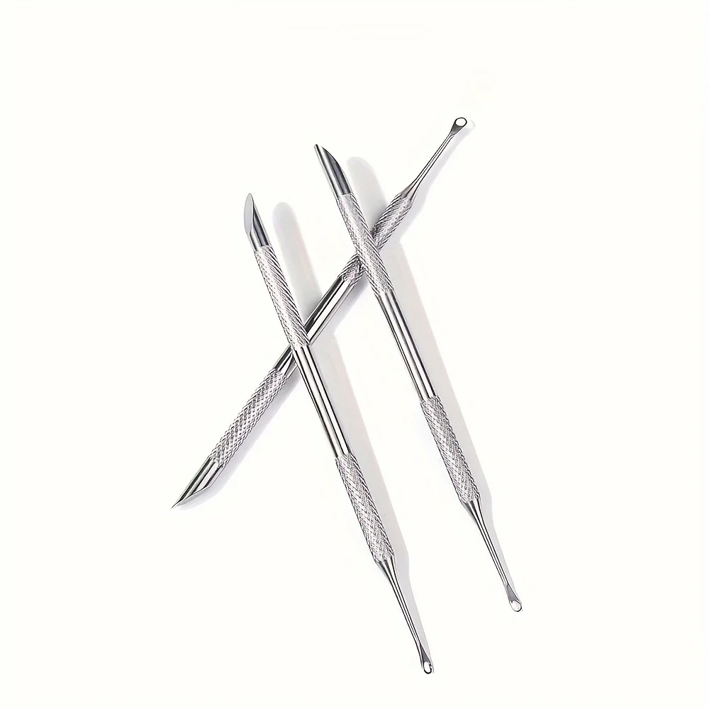 Dual-Headed Steel Cuticle Pushers with Slanted Edges for Manicure Prep and Dead Skin Removal