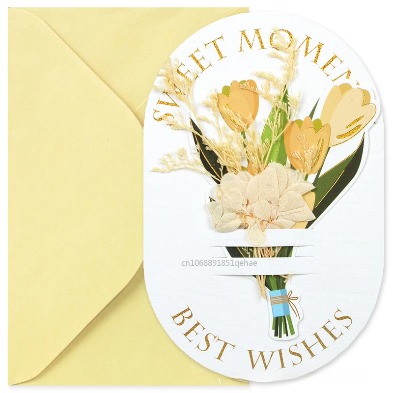 Romantic Dried Flowers Greeting Card Thank You Cards Birthday Wedding Party Invitation Card Valentine's Day Girlfriend Gift