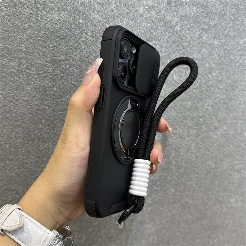 Premium Shockproof Magnetic Armor Case with Lanyard and Slide Camera Protection