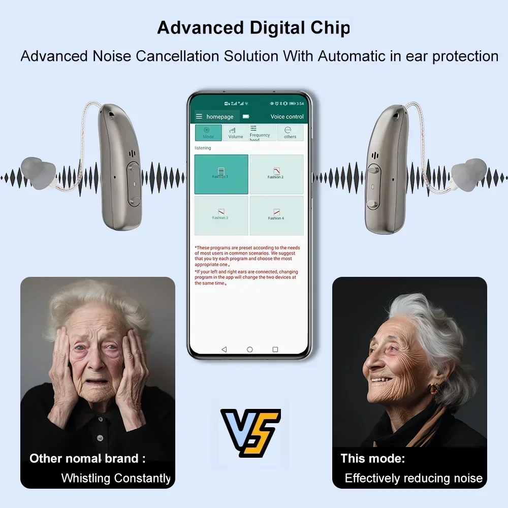 Hearing Aids Self-Fitting OTC Bluetooth Invisible Fit Noise Support Mild to Moderate Loss
