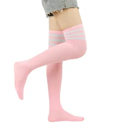 Chic Black/White Striped Over Knee Thigh High Socks (Pink white)