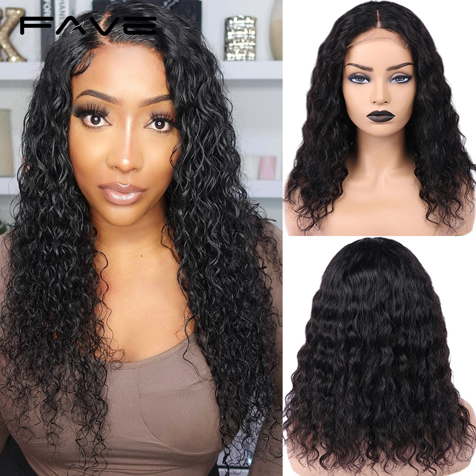 FAVE Water Wave Lace Front Wig 4×4 Lace Closure Human Hair Wigs For Black Women Glueless Brazilian Hair Loose Deep Wave HD Lace