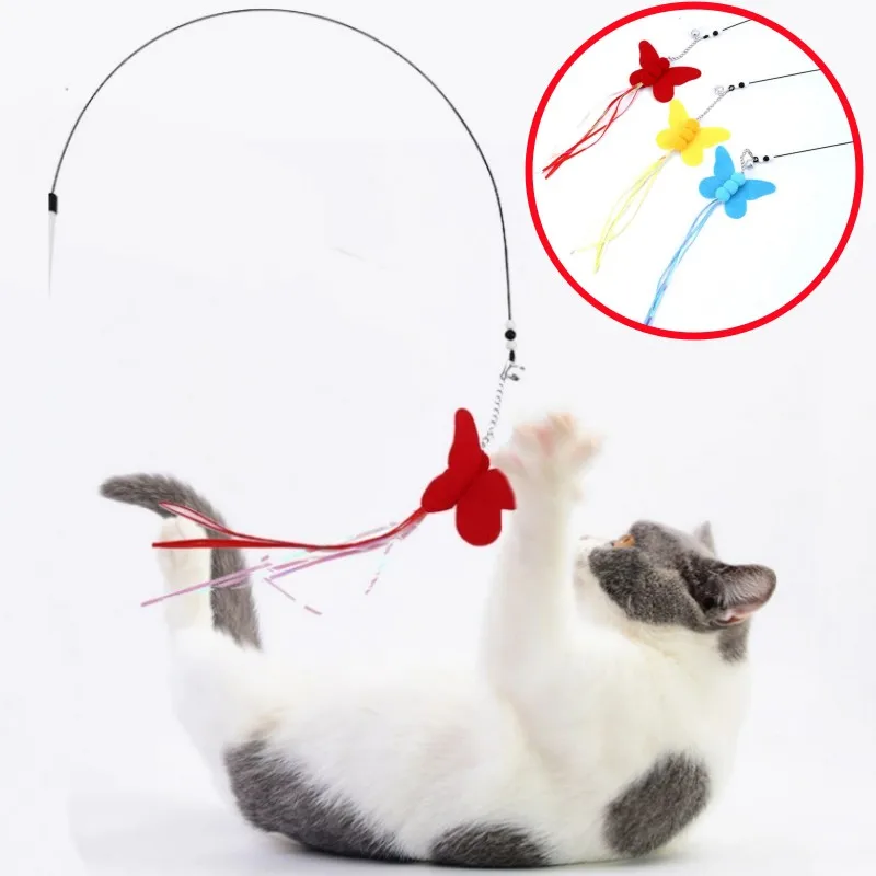 

Cat Toy Butterfly Cats Stick Self-hi Cat Toys Interactive Steel Wire Kitten Toy Sticks Tassel Toys for Cats Teasing Pet Products