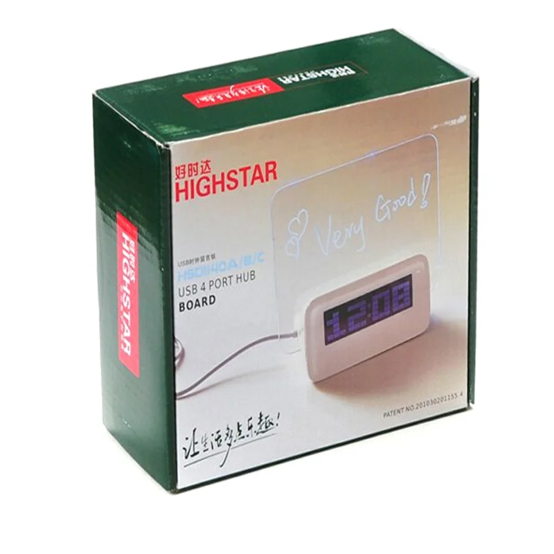 Digital Alarm Clock with Fluorescent Message Board and 4 USB Hub