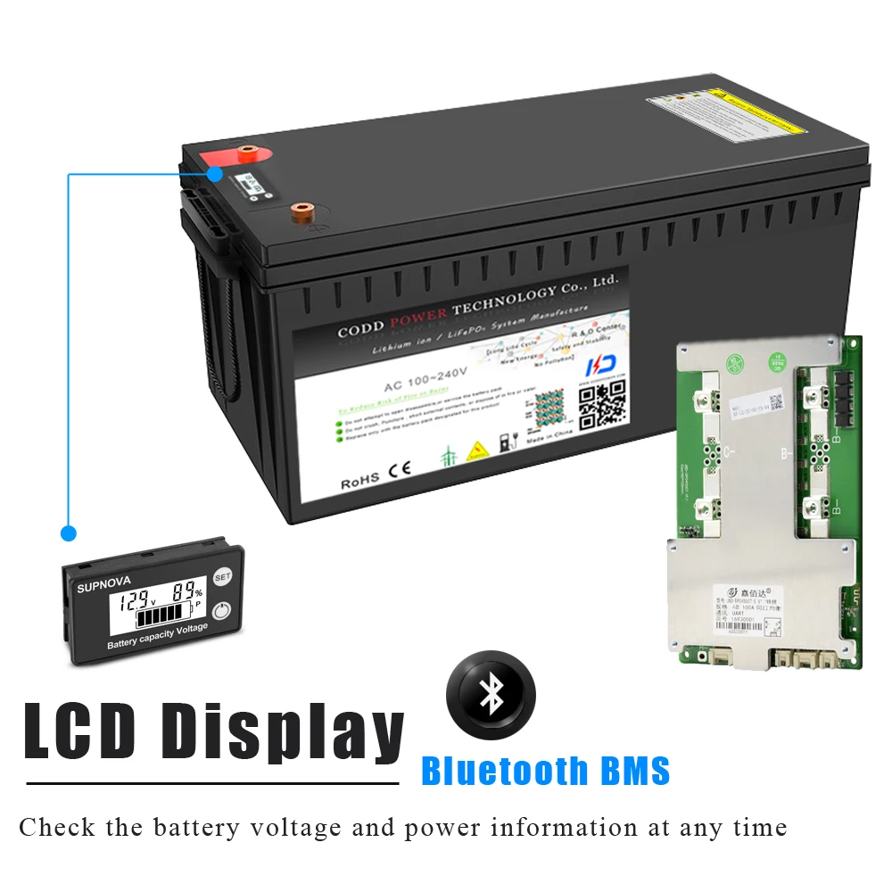 24V200Ah LiFePO4 Battery Solar Lithium Batteries with Bluetooth