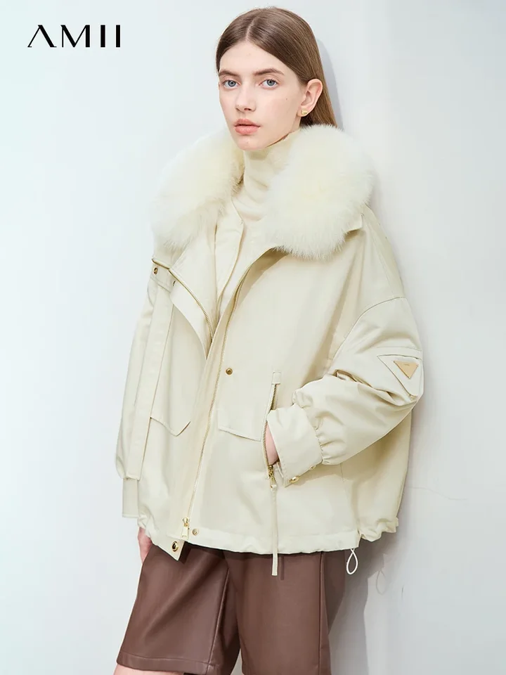 Amii 2024 Winter Women's Clothing Warm Luxurious Removable Fox Fur