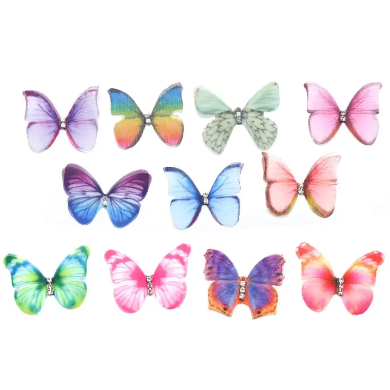 Gradient Color Organza Fabric Butterfly Appliques 38Mm Translucent Chiffon Butterfly Party Decor Doll Embellishment 50Pcs