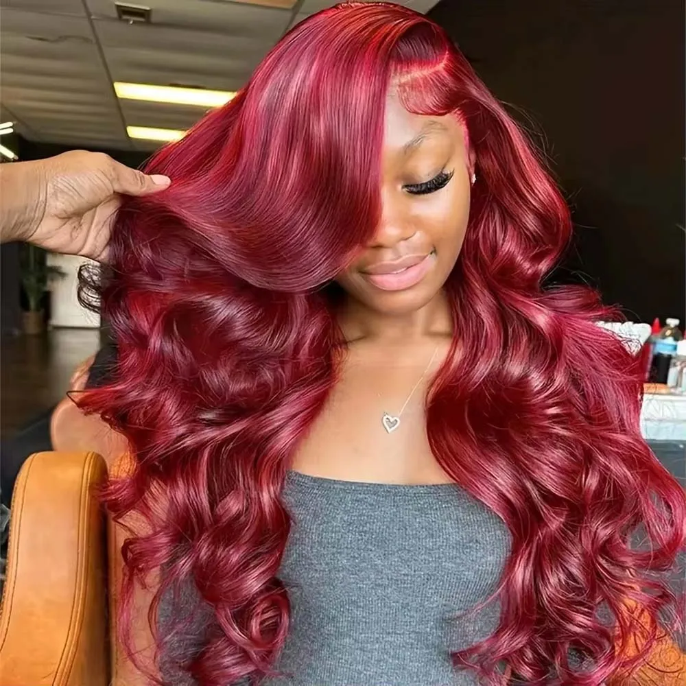 99J Burgundy 34 inch Brazilian Body Wave 13x6 HD Lace Front Human Hair Wigs For Women 13x4 Lace Frontal Wig Glueless Closure Wig 1