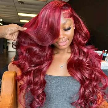 99J Burgundy 34 inch Brazilian Body Wave 13x6 HD Lace Front Human Hair Wigs For Women 13x4 Lace Frontal Wig Glueless Closure Wig 1
