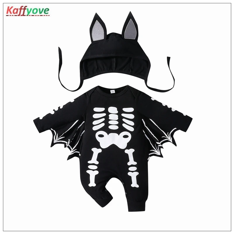 

Baby Halloween Clothes Cartoon Black Fashion Handsome Romper Cap 0-24M Cosplay Elegant Children Overalls Autumn Party Outfits