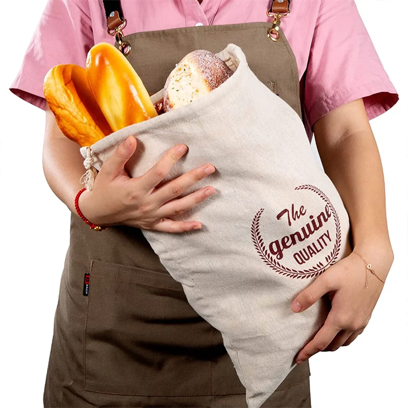 Linen Bread Bags Reusable Drawstring Bag For Loaf Homemade Artisan Bread Storage Bag Linen Bread Bags