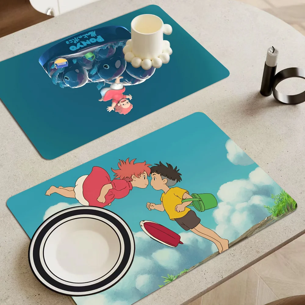 Cartoon Ponyo New Super Absorbent Coffee Dish Kitchen Absorbent Draining Mat Drying Mat Quick Dry Bathroom Placemat 3