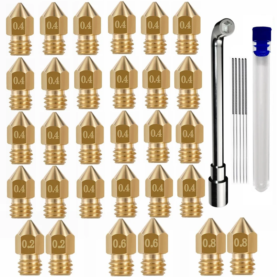 

3D Printer Nozzle 36PCS Mk8 Nozzle Extruder Nozzles, 0.2mm,0.4mm,0.6mm,0.8mm for CR-10, Ender 3 Nozzle, Ender 3 V2 3 pro, 5 pro