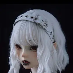 Edgy Gothic Punk Leather Buckle Hairband - Dark Black Hair Accessory (White)