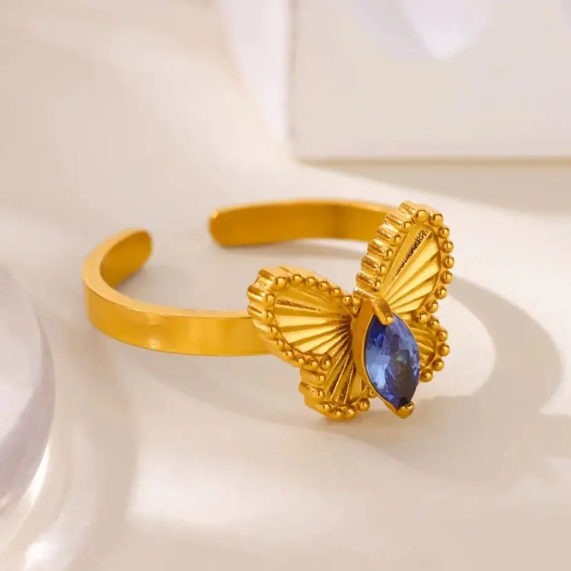 Butterfly Rings Stainless Steel Water Drop Adjustable Ring For Women