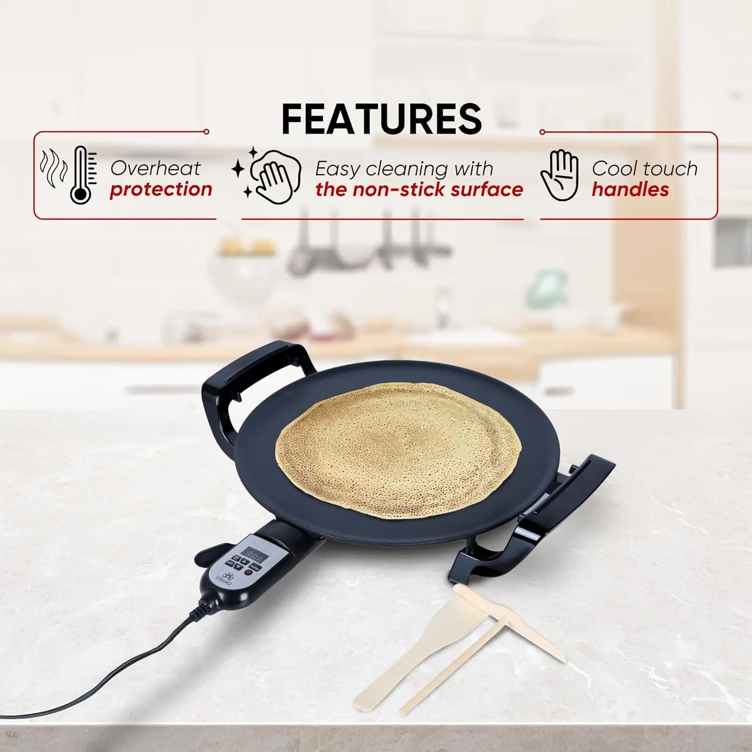 Ethiopian Injera, Somalian Anjero, Crepe, Lefse, Mogogo, Mitad, Pancake Teff Maker - Adjustable Digital Heat Control - Non-Stack 5