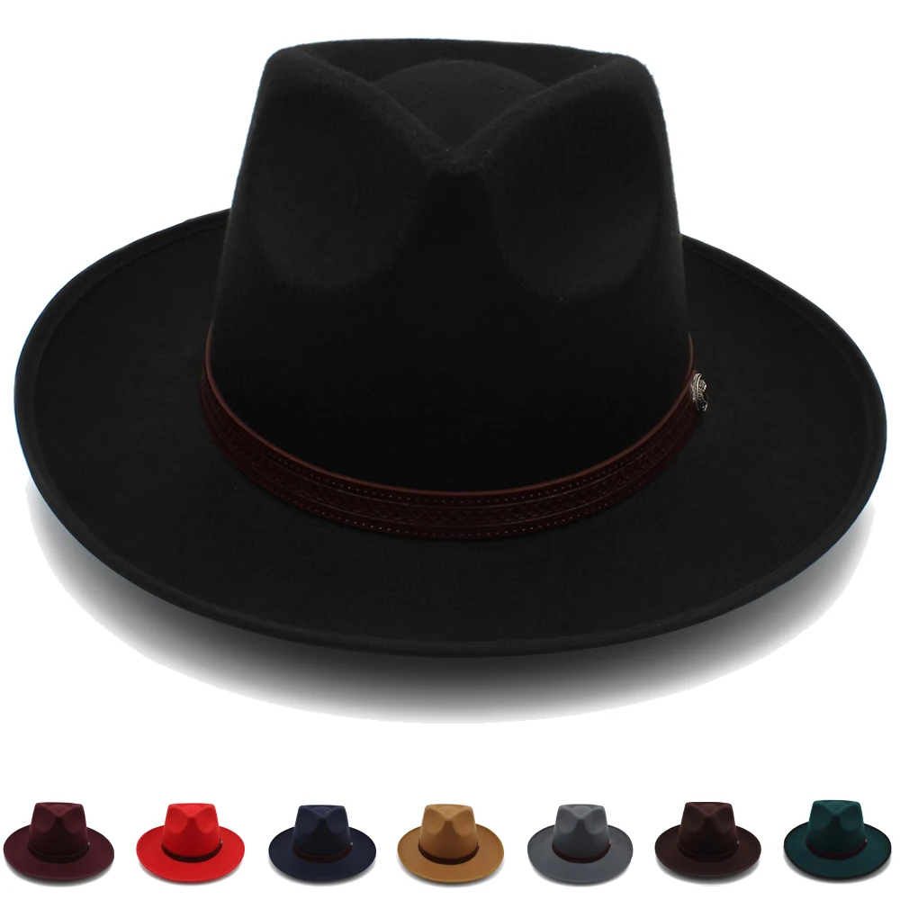 

Панама шерстяная с широкими полями для мужчин и женщин, Классическая Ретро вечерние Па от солнца, для путешествий, в уличном стиле, размеры US 7 1/4 UK L