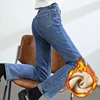 Women's Winter Fleece Warm Jeans Retro Slim Straight Elastic Cotton Thickened Warm Denim Pants Fashion Female Clothing 5
