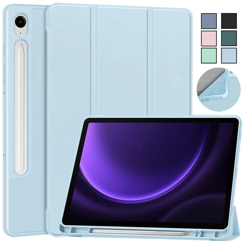 Per Samsung Tab S9 Fe Custodia Con Portapenne Trifold Leaher Soft Back Stand Smart Cover Per Galaxy Tab S9 Fe 10.9 Pollici 2023 Case