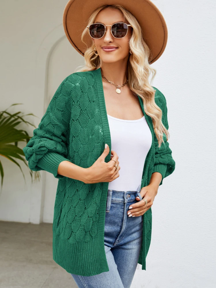 

Women Autumn Solid Loose Cardigan Elegant Casual Fashion Office Lady Streetwear Cut Out V Neck Long Sleeve Sweet Cardigan 2023