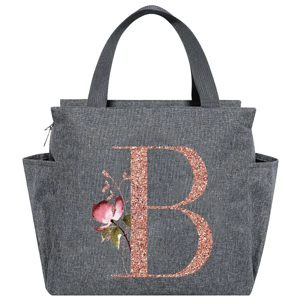 Rose Gold Insulated Lunch Tote with Letter Print