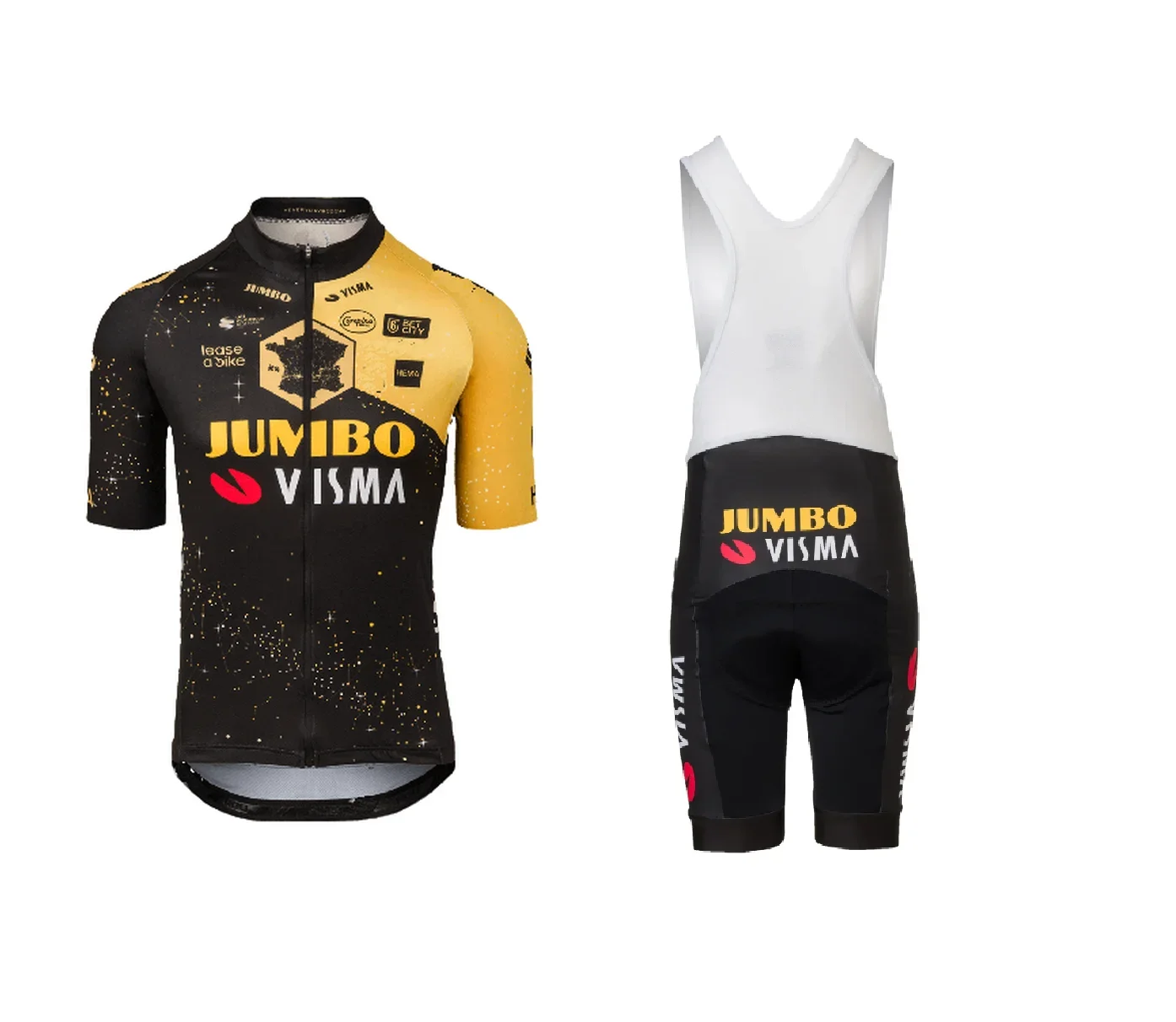 

Джерси для велоспорта JUMBO VISMA Team TDF с коротким рукавом, летняя одежда для велоспорта + шорты-комбинезон, 2024