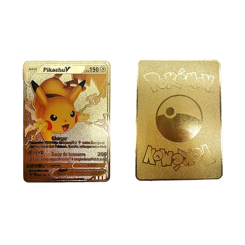 Anime Pokemon Gold Card Pikachu Eevee 60Hp I Choose You Gold Metal