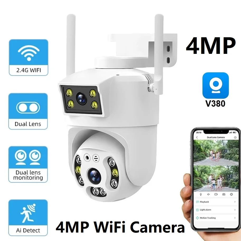 

4MP 2K Dual Lens Dual Screen PTZ WiFi Surveillance Camera Human Tracking Waterproof CCTV Camera Security Protection V380