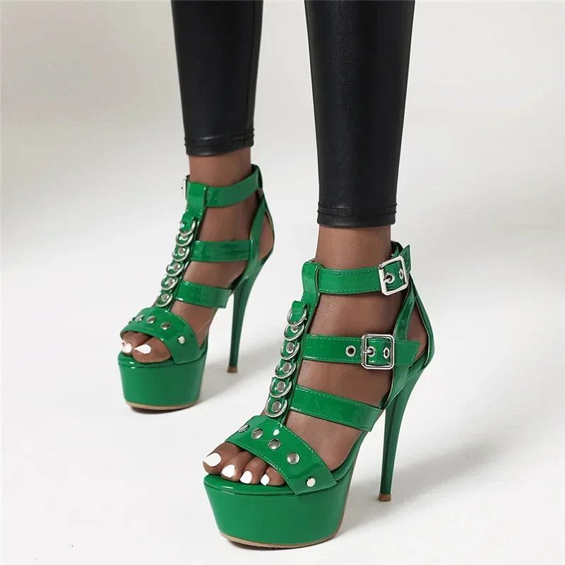 

Summer Sandals Women Platform Sexy Extreme High Heels Flip Flop Cut-out Black Silver Green Party Fetish Stripper Shoes