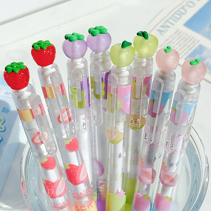 4 Pcs/Pack Creative Fruit-Shaped Gel Pens Rotatable 0.5mm ST Tip Quick-Drying Black Ink Smooth Writing Pens Office Stationery