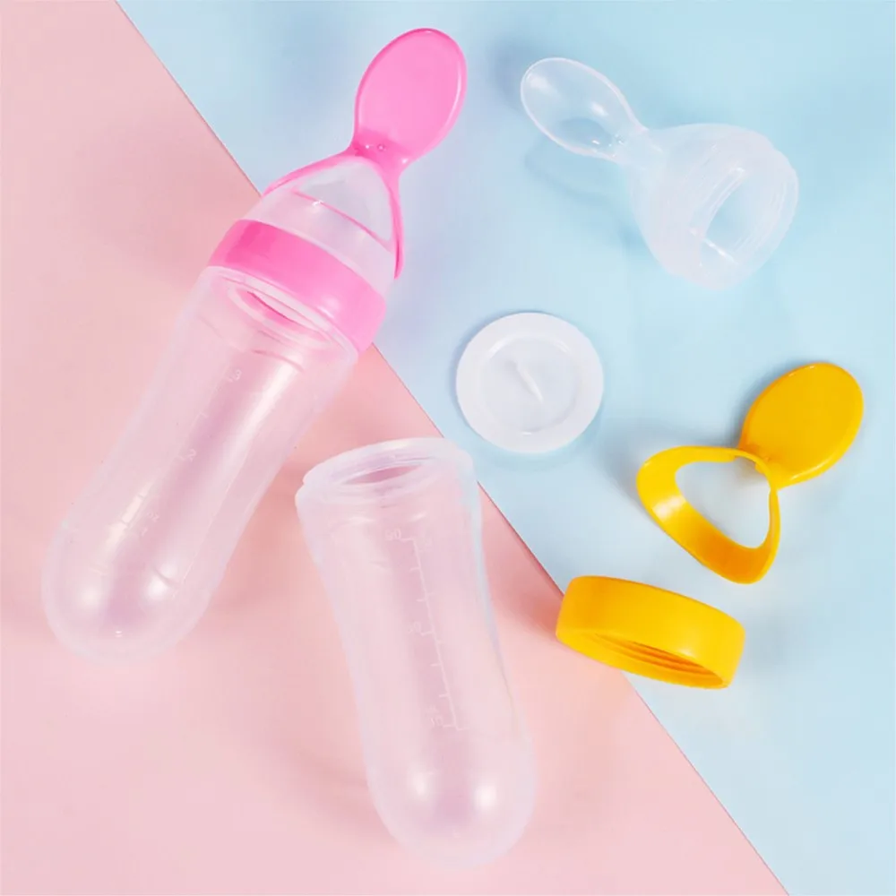 Baby Feeding Bottle With Spoon 90ml Silicone Newborn Infant Squeeze Spoon Toddler Food Supplement food Cereal Bottle Milk Feeder 4