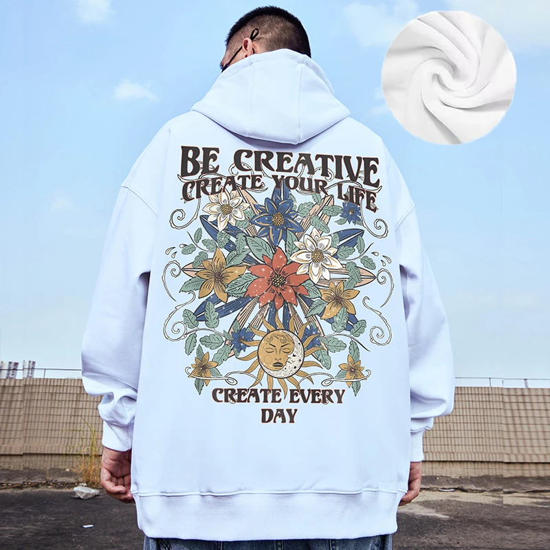 Casual Style Fashion Sweater Hooded Autumn And Winter Literary Trend New Men's Pullover Popular Print And Plush