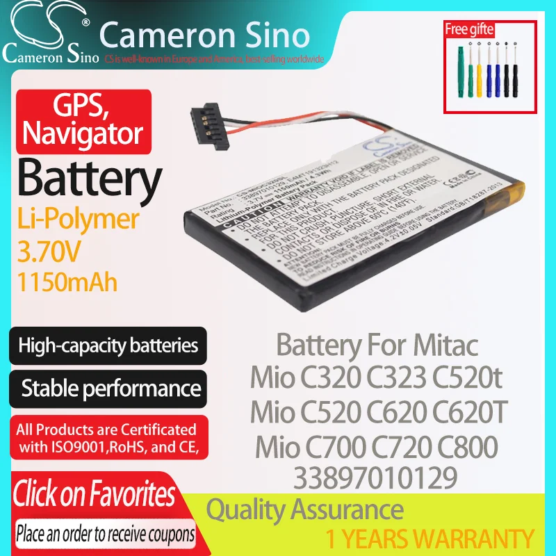 Batteria Cameronsino Per Mitac Mio C320 Mio C323 Mio C520 Mio C700 Mio C620 Mio C720 Per Mitac 33897010129 Gps, Batteria Navigatore