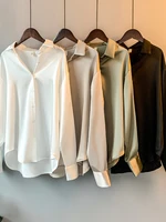 Office Lady Long Sleeve blouse Women Autumn 2023 Overshirt Satin Femal Clothing Elegant Korean Style Luxury Designer Blouse 1