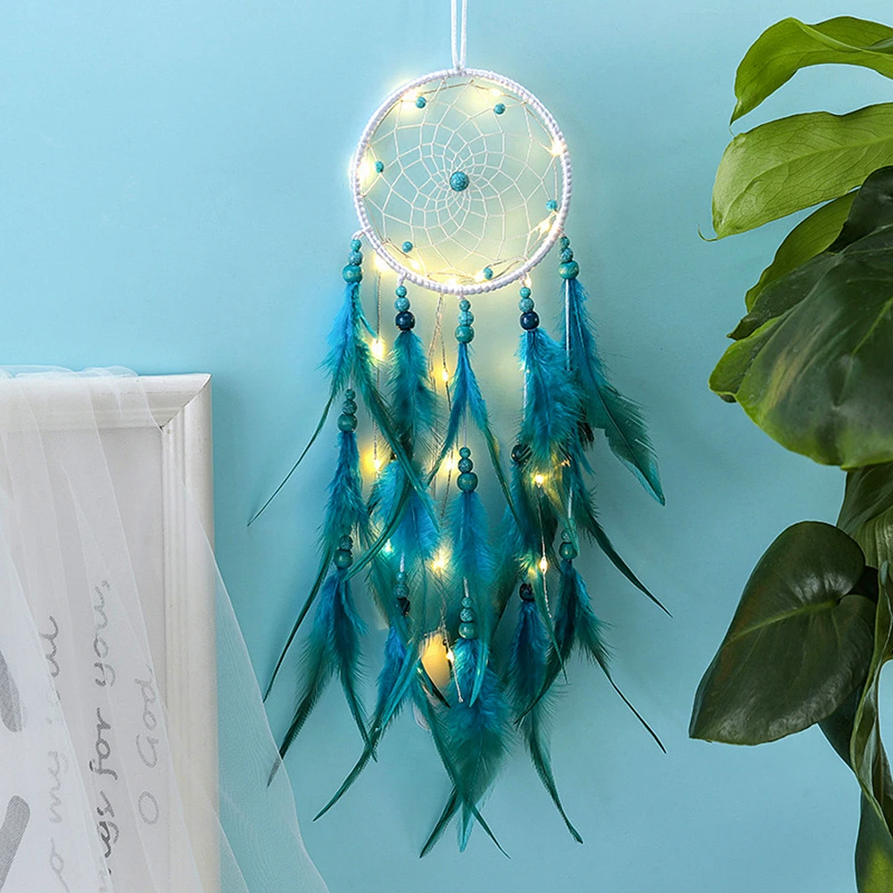 Creative Dream Catcher With Light Home Pendant Wall Ornaments Feather Wind Chime Dreamcatcher For Kids Bedroom Home Decoration 5