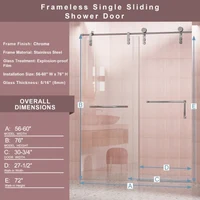 56"-60" W X 76" H Frameless Shower Door Single Sliding Shower Door 5/16" (8mm) Clear Tempered Glass Shower Door with Exp 2