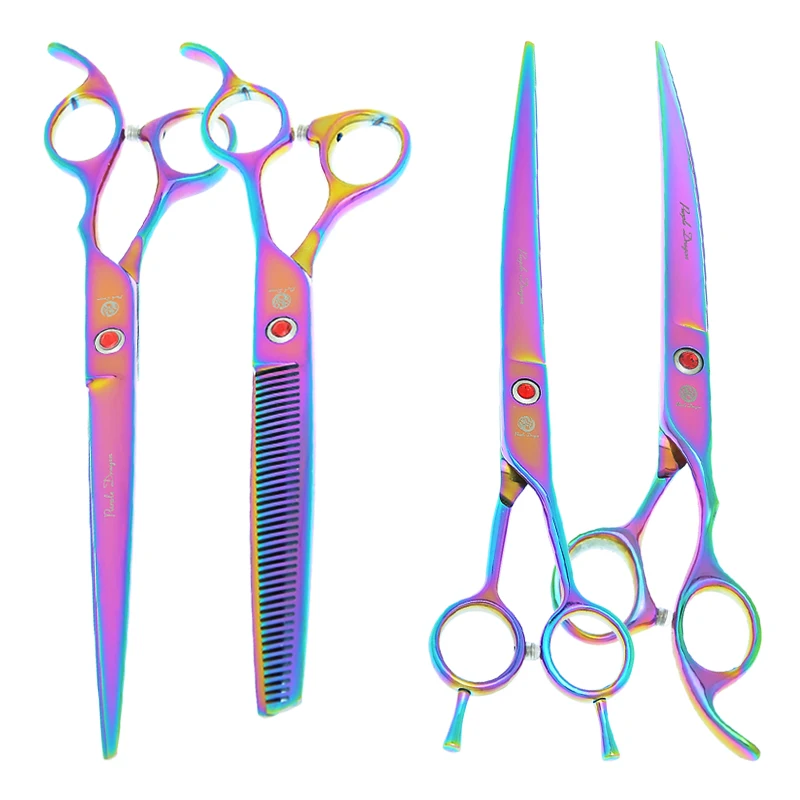 

Purple Dragon 8.0" Professional Pet Scissors Dog Grooming Shears Animal Curved Cutting Hair Shears Thinning Styling Tool B0052B
