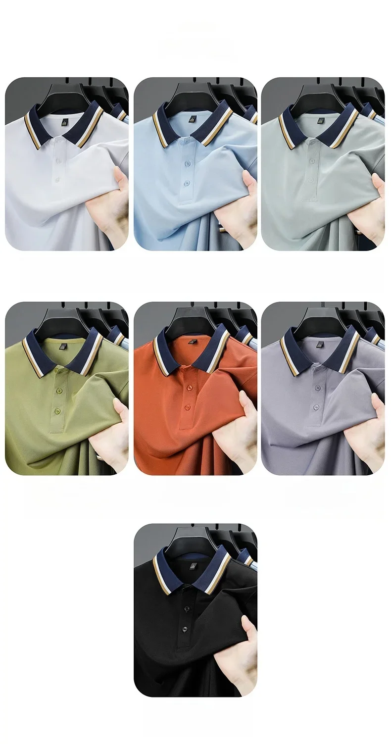 2025 Fashionable Men's Short Sleeved Polo Shirt with Summer Collar and Striped Design, Boutique Top, Casual Business T-shirt 15 S61c855095e754ea1a2cae91e6d24c8e4u
