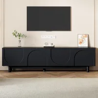 Modern TV Stand for 80"+ TV, 70" Wood TV Console with Arched Doors, Arch Entertainment Center with 2 Storage Cabinets 2