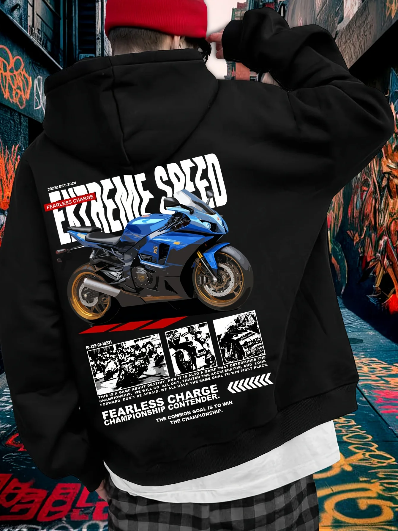 Racing Motorcycle Print Trendy Men Women Hooded Sweatshirt Autumn Winter Daily Outdoor Vacation Fitness Casual Loose Sportswear